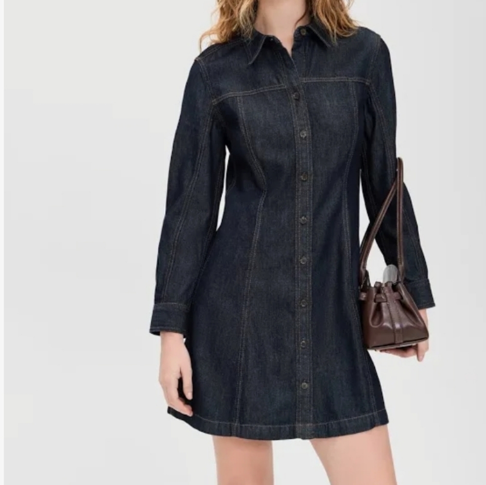 Madewell Women's Dark Indigo Seamed Long-Sleeve Denim Mini Dress